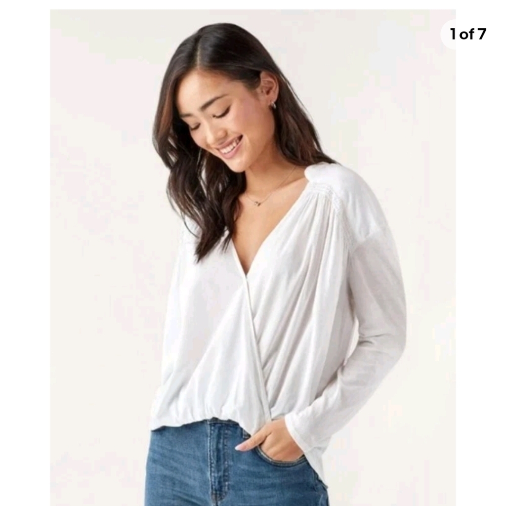 Splendid White Surplice Wrap Shirt Back Hi Low Long Size Large
